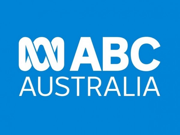 White text and logo on light Blue background. Spelling ABC Australia.