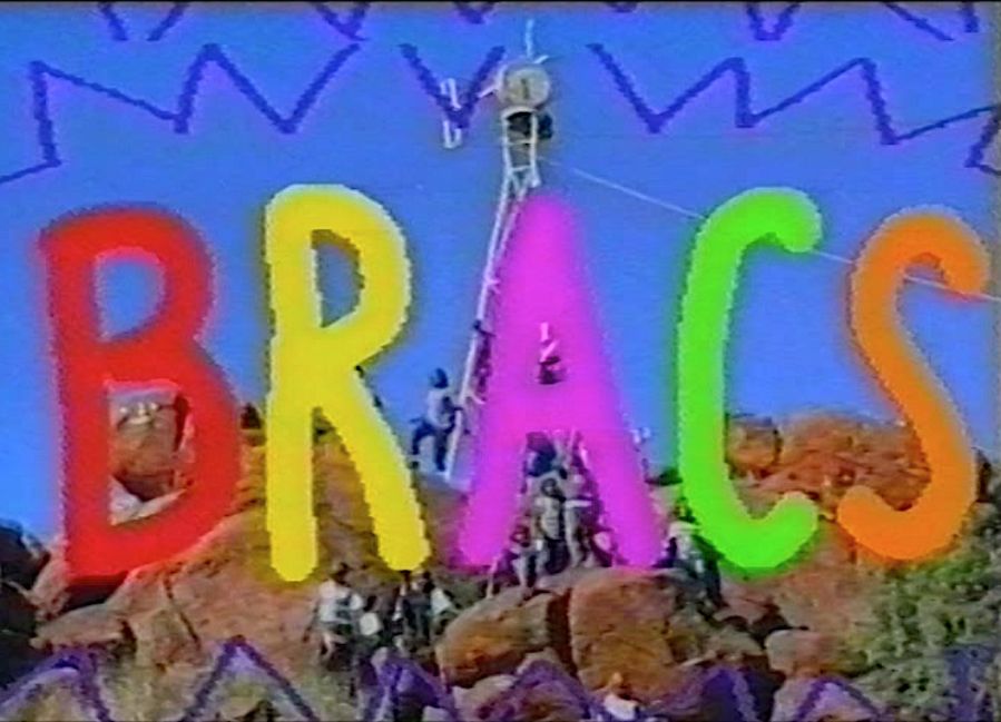 Bightly coloured all-caps logo for the Broadcasting for Remote Aboriginal Communities Scheme (BRACS)